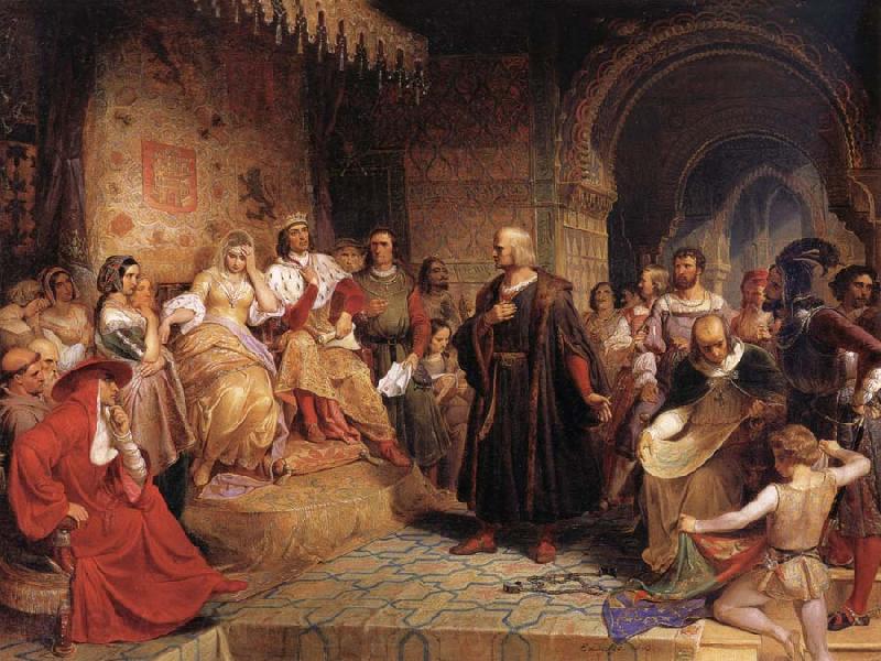 Emanuel Leutze Columbus before the Queen Germany oil painting art